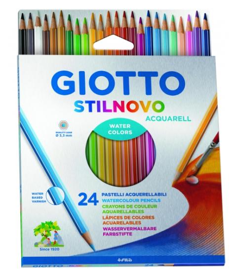 Giotto Stilnovo Acqarell Pack de 24 Lapices de Colores Acuarelables - Forma Hexagonal - Mina 3.3mm - Colores Surtidos