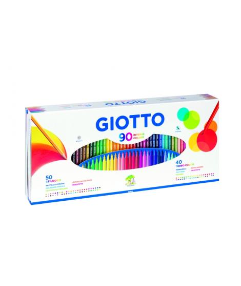 Giotto Caja Regalo Pack de 90 Piezas - 40 Rotuladores Giotto Turbo Color - 50 Lapices de Colores Giotto Stilnovo - Colores Surti