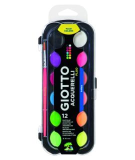 Giotto Fluo Pack de 12 Acuarelas - 1 Pincel Incluido - Diametro Pastilla 30mm - Colores Fluorescentes