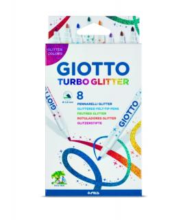 Giotto Turbo Glitter Pack de 8 Rotuladores con Tinta de Purpurina - Punta Fina 2.8mm - Colores Surtidos