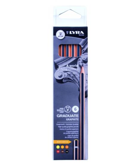 Lyra Graduate Artistic Pack de 6 Lapices de Grafito - Graduaciones Surtidas - Color Negro