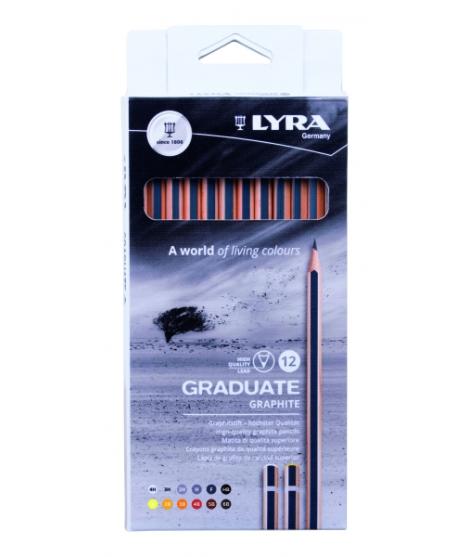 Lyra Graduate Pack de 12 Lapices de Grafito - Graduaciones Surtidas - Color Negro