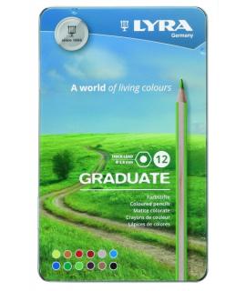 Lyra Graduate Pack de 12 Lapices de Colores - Hexagonal - Estuche de Metal - Color Negro