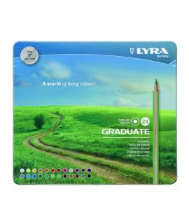 Lyra Graduate Pack de 24 Lapices de Colores - Hexagonal - Estuche de Metal - Color Negro