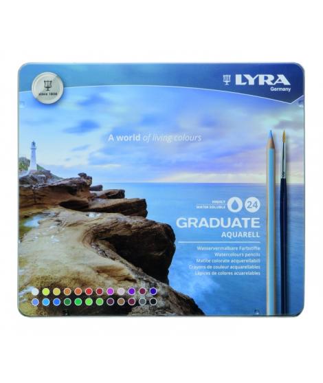 Lyra Graduate Pack de 24 Lapices de Colores Acuarelables con 1 Pincel Incluido - Hexagonal - Estuche de Metal - Colores Surtidos