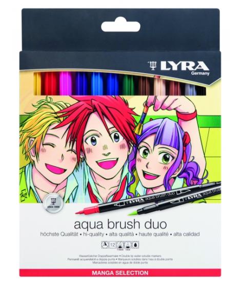 Lyra Aqua Brush Duo Manga Pack de 12 Rotuladores de Pincel - Redondo - Doble Punta - Pincel y Punta Fina - Colores Surtidos
