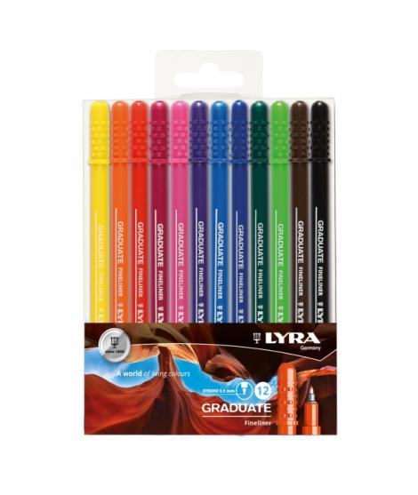 Lyra Graduate Pack de 12 Fineliners Rotulador de Punta Sintetica - Punta Fina - Colores Surtidos