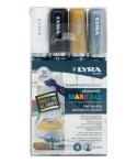 Lyra Mark All Pack de 4 Rotuladores Permanentes - Multisuperficie - Punta Redonda - 2mm - Colores Blanco, Oro y Plata