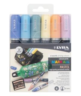 Lyra Mark All Pack de 6 Rotuladores Permanentes - Multisuperficie - Punta Redonda - 2mm - Estuche 6 Unidades - Colores Pastel