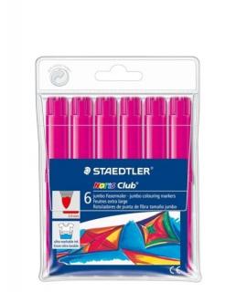 Staedtler Noris Jumbo 340 Pack de 6 Rotuladores Jumbo - Punta de Fibra - Trazo 3mm - Tapa Ventilada - Color Magenta