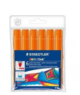 Staedtler Noris Jumbo 340 Pack de 6 Rotuladores Jumbo - Punta de Fibra - Trazo 3mm - Tapa Ventilada - Color Naranja