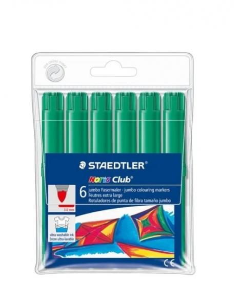 Staedtler Noris Jumbo 340 Pack de 6 Rotuladores Jumbo - Punta de Fibra - Trazo 3mm - Tapa Ventilada - Color Verde