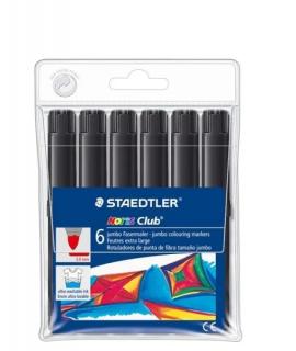 Staedtler Noris Jumbo 340 Pack de 6 Rotuladores Jumbo - Punta de Fibra - Trazo 3mm - Tapa Ventilada - Color Negro