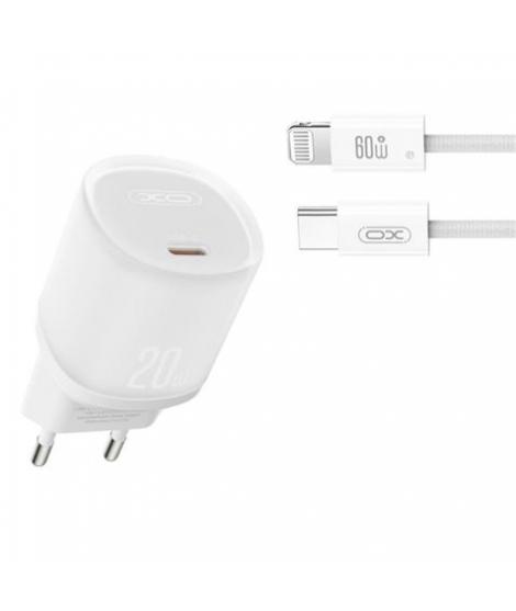 XO L143 Cargador de Corriente 20W - USB-C - PD 3.0 y QC 3.0 - Incluye Cable USB-C a Lightning - Color Blanco