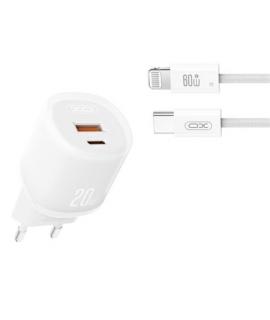 XO L144 Cargador de Corriente 20W - USB-A y USB-C - PD 3.0 - Incluye Cable USB-C a Lightning - Color Blanco