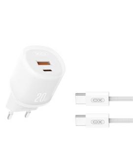 XO L144 Cargador de Corriente 20W - USB-A y USB-C - PD 3.0 - Incluye Cable USB-C - Color Blanco