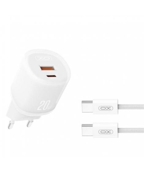 XO L144 Cargador de Corriente 20W - USB-A y USB-C - PD 3.0 - Incluye Cable USB-C - Color Blanco