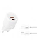 XO L144 Cargador de Corriente 20W - USB-A y USB-C - PD 3.0 - Incluye Cable USB-C - Color Blanco