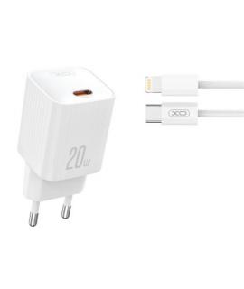 XO L146 Cargador de Corriente 20W - USB-C - PD 3.0 y QC 3.0 - Incluye Cable USB-C a Lightning - Color Blanco