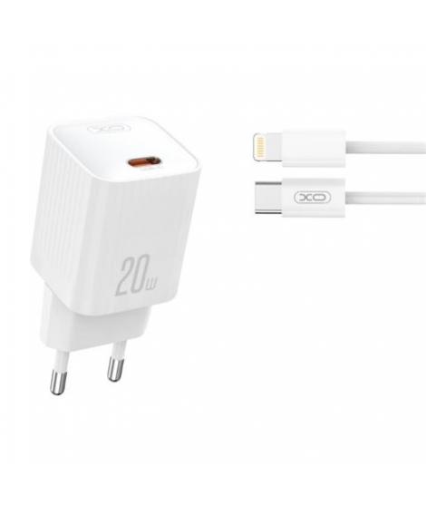 XO L146 Cargador de Corriente 20W - USB-C - PD 3.0 y QC 3.0 - Incluye Cable USB-C a Lightning - Color Blanco