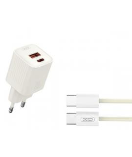 XO L147 Cargador de Corriente 20W - USB-A y USB-C - Carga Rapida - Incluye Cable USB-C - Color Blanco