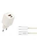 XO L147 Cargador de Corriente 20W - USB-A y USB-C - Carga Rapida - Incluye Cable USB-C - Color Blanco