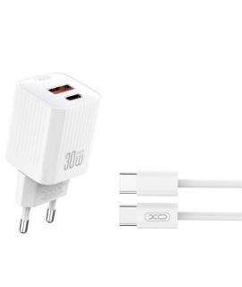 XO L149 Cargador de Corriente 30W - USB-A y USB-C - Alto Rendimiento - Incluye Cable USB-C a Lightning - Color Blanco