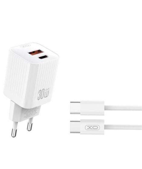 XO L149 Cargador de Corriente 30W - USB-A y USB-C - Alto Rendimiento - Incluye Cable USB-C a Lightning - Color Blanco