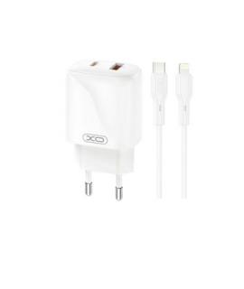 XO L158 Cargador de Corriente 20W - USB-A y USB-C - Alto Rendimiento - Incluye Cable USB-C a Lightning - Color Blanco