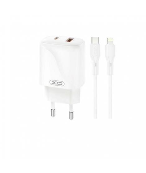 XO L158 Cargador de Corriente 20W - USB-A y USB-C - Alto Rendimiento - Incluye Cable USB-C a Lightning - Color Blanco