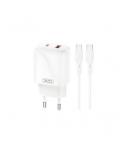XO L158 Cargador de Corriente 20W - USB-A y USB-C - Alto Rendimiento - Incluye Cable USB-C - Color Blanco