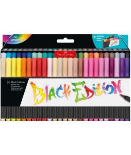 Faber-Castell Black Edition Pack de 50 Rotuladores Punta Pincel - Tinta a Base de Colorantes Alimentarios - Colores Surtidos