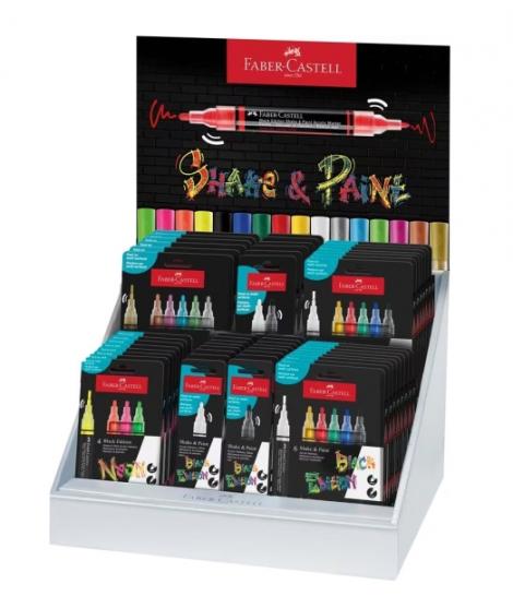 Faber-Castell Shake & Paint Black Edition Expositor con 36 Estuches Surtidos de Rotuladores Acrilicos Doble Punta - Puntas Redon