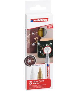 Edding 750 Pack de 3 Rotuladores Permanentes - Punta Redonda - Trazo entre 2 y 4 mm. - Tinta Opaca - Secado Rapido - Colores Bla