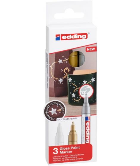 Edding 750 Pack de 3 Rotuladores Permanentes - Punta Redonda - Trazo entre 2 y 4 mm. - Tinta Opaca - Secado Rapido - Colores Bla