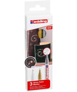 Edding 780 Pack de 3 Rotuladores Permanentes de Tinta Opaca - Punta Redonda - Trazo 0.8mm - Puntas de Recambio Disponibles - Sec