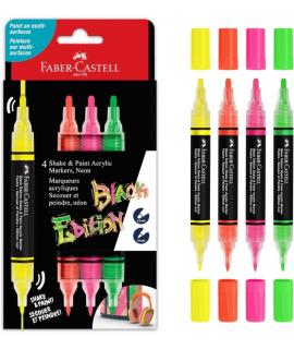 Faber-Castell Shake & Paint Black Edition Pack de 4 Rotuladores Acrilicos Doble Punta - Puntas Redondas de 1mm y 3mm - Tinta Acr