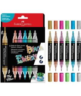 Faber-Castell Shake & Paint Black Edition Pack de 6 Rotuladores Acrilicos Doble Punta - Puntas Redondas de 1mm y 3mm - Tinta Acr