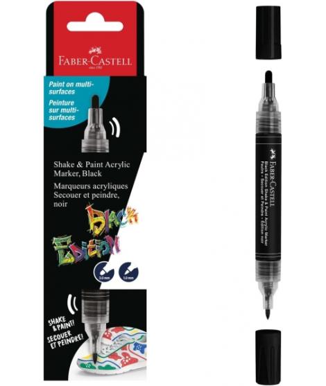Faber-Castell Shake & Paint Black Edition Rotulador Acrilico Doble Punta - Puntas Redondas de 1mm y 3mm - Tinta Acrilica al Agua