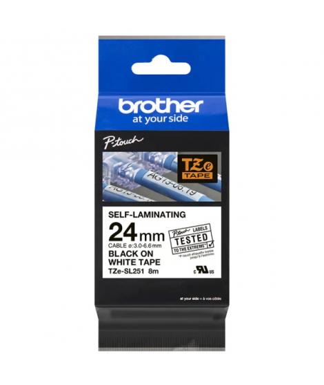Brother TZeSL251 Cinta Autolaminada Original - Texto Negro sobre Fondo Blanco - Ancho 24mm x 8 metros