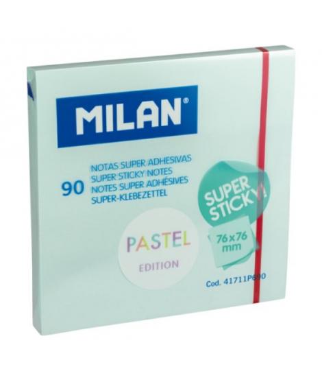 Milan Bloc de 90 Notas Super Adhesivas - Removibles - Mayor Permanencia - 76mm x 76mm - Color Azul Pastel