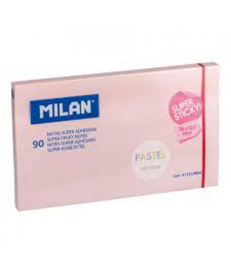 Milan Bloc de 90 Notas Super Adhesivas - Removibles - Mayor Permanencia - 76mm x 127mm - Color Rosa Pastel