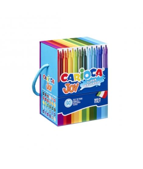 Carioca Joy Caja Rigida con 60 Rotuladores - Punta 2.8mm Bloqueada - Capuchon Ventilado - Lavables - Colores Surtidos