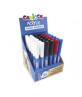 Carioca Acrylic Expositor con 36 Marcadores de Pintura Acrilica - Punta Pincel - Tinta a Base de Agua - Alta Cobertura - Colores