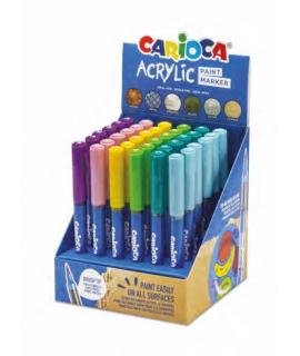 Carioca Acrylic Expositor con 36 Marcadores de Pintura Acrilica - Punta Pincel - Tinta a Base de Agua - Alta Cobertura - Colores