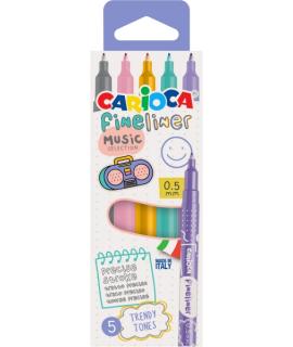 Carioca Fineliner Music Pack de 5 Rotuladores - Punta Blanca de Acetal 0.5mm - Colores Surtidos