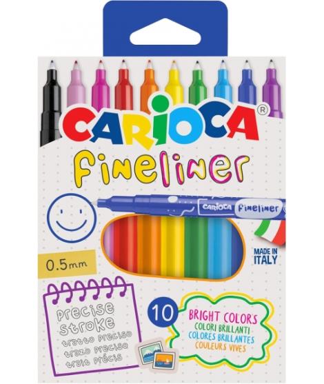 Carioca Fineliner Pack de 10 Rotuladores - Punta Blanca de Acetal 0.5mm - Colores Surtidos