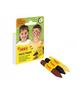 Jovi Face Paint Animal Pack de 3 Barras de Maquillaje - Para todo Tipo de Pieles - Se Limpia Facilmente - Colores Amarillo, Marr