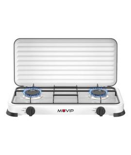 Muvip Vulcano Cocina de Gas con 2 Fuegos - Tapa Protectora - Patas de Goma - Superficie Esmaltada - Quemador Extraible - 57.7x27