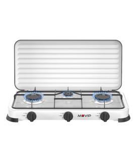 Muvip Vulcano Cocina de Gas con 3 Fuegos - Tapa Protectora - Patas de Goma - Superficie Esmaltada - Quemador Extraible - 57.7x27